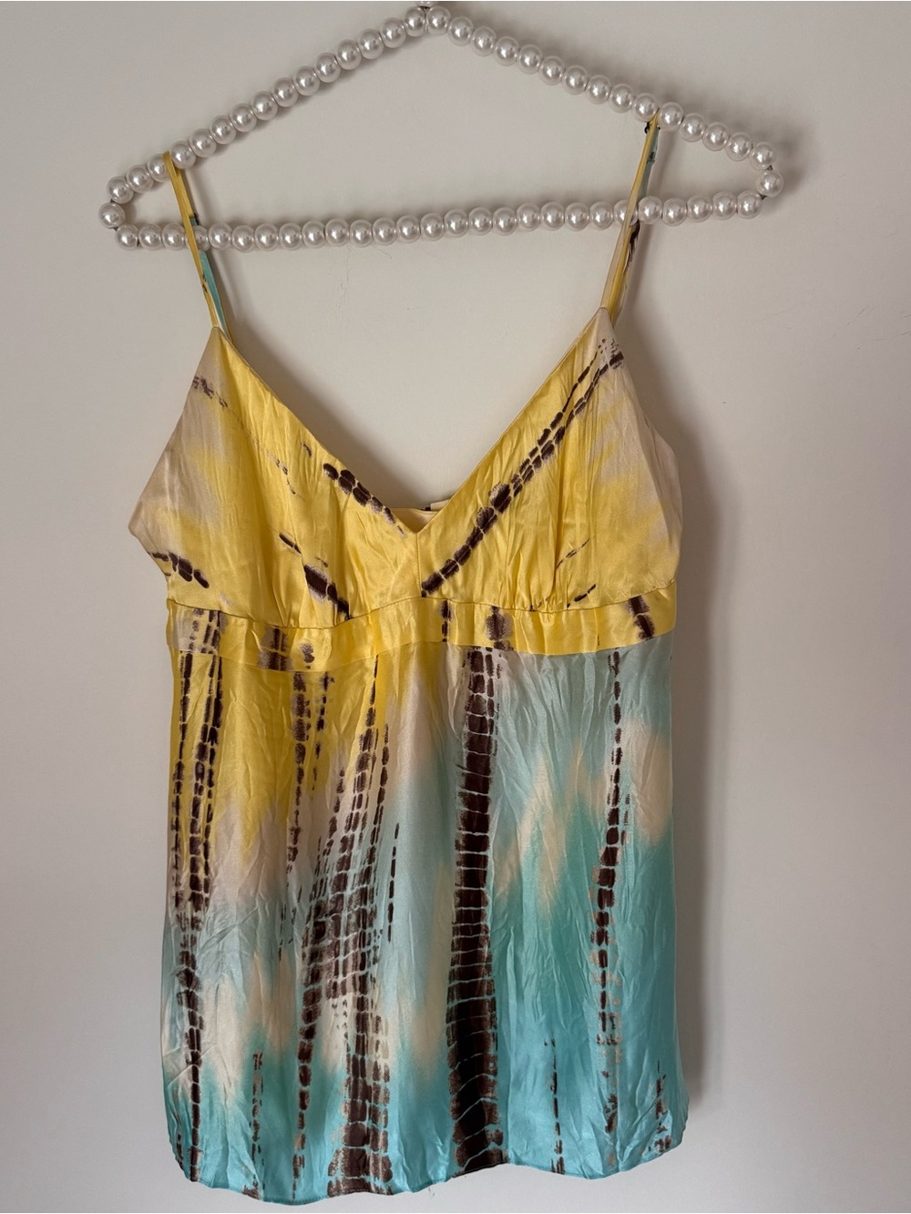 BCBG yellow blue tie dye 100% silk tank